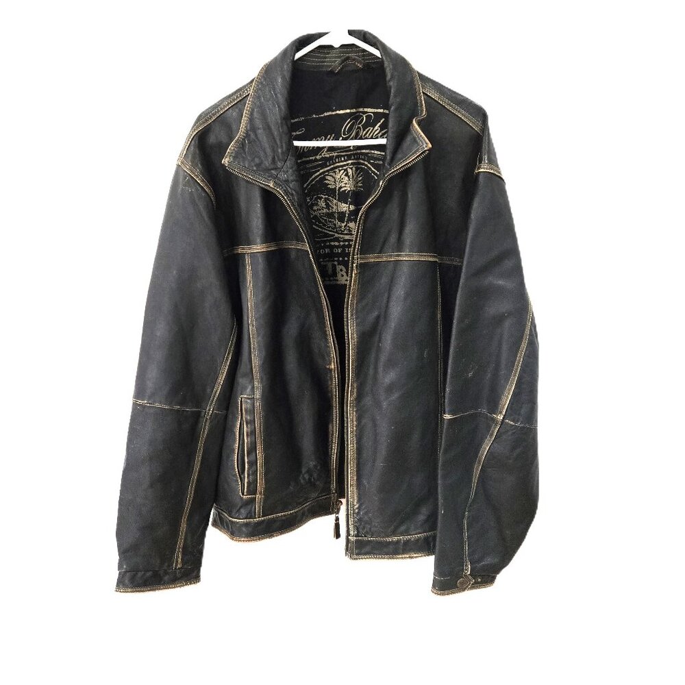 Tommy Bahama Sz XL Mens Brown Distressed Leather Biker Jacket